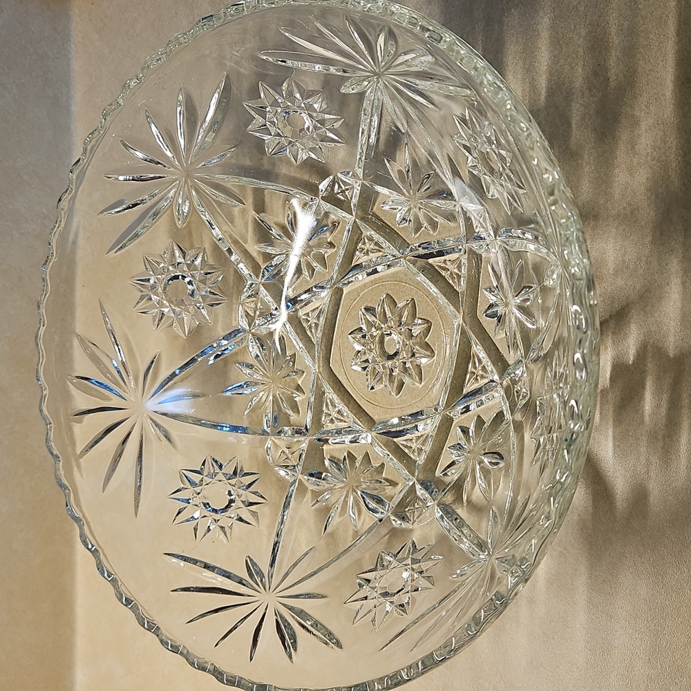 Vintage Anchor Hocking Glass Bowl 10.5” STAR OF DAVID